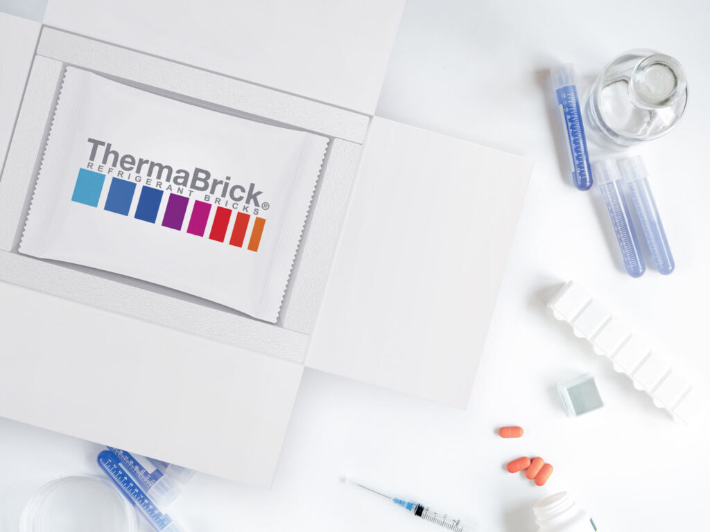 ThermaBrick® Refrigerant Bricks in a shipping box for life science materials